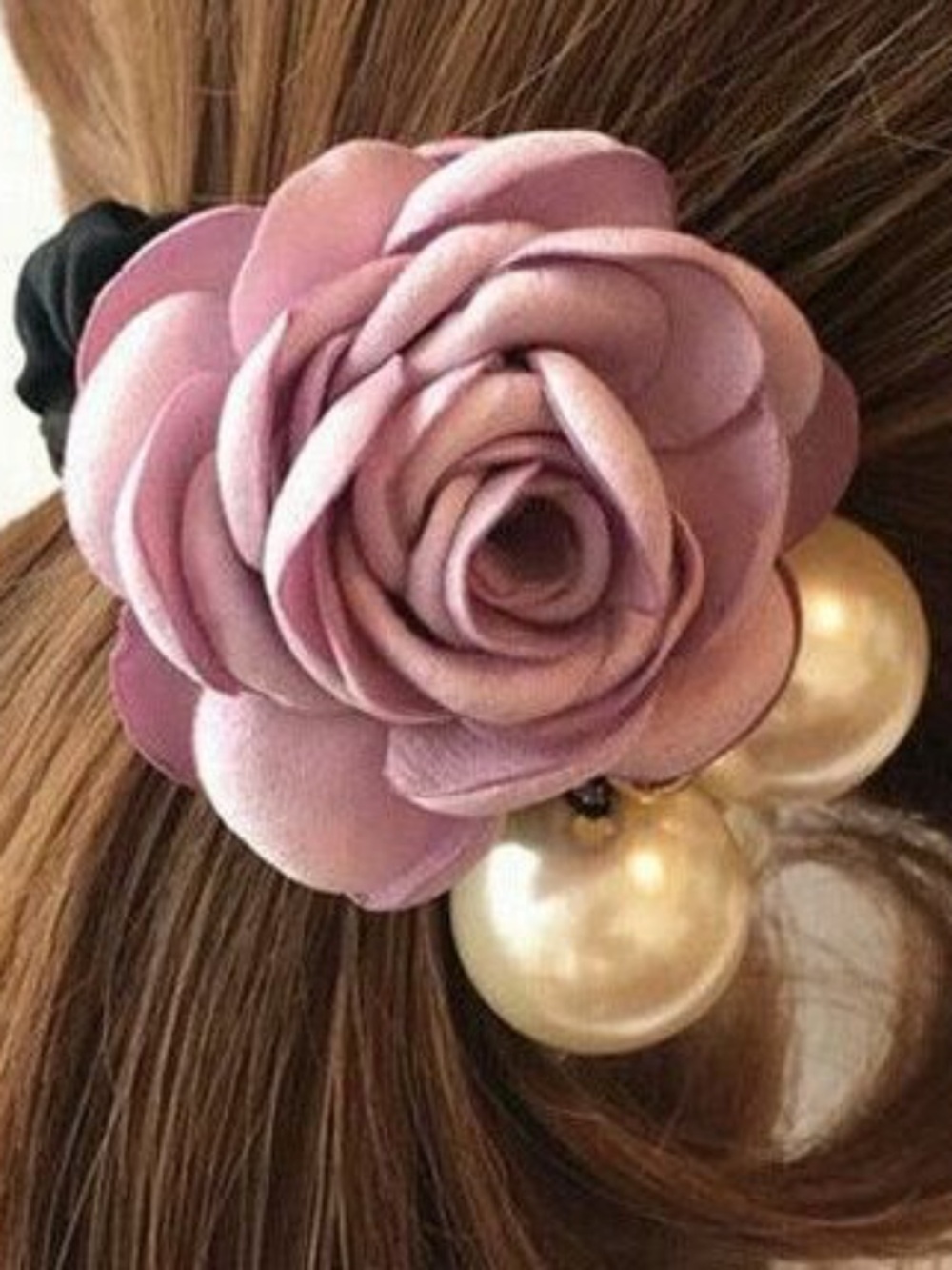1pc Rose Pearl Rhinestone Hair Bands Solid Flower Elastic Hair Rope Accessories